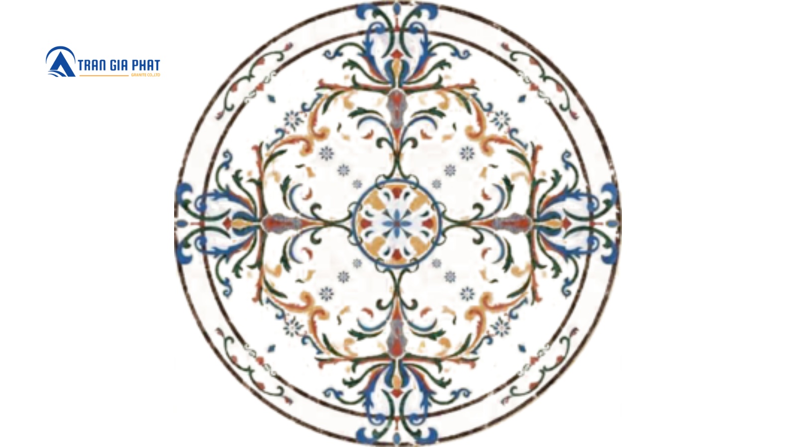 Mẫu đá hoa văn màu xanh dương hình tròn với hoa văn lượn sóng