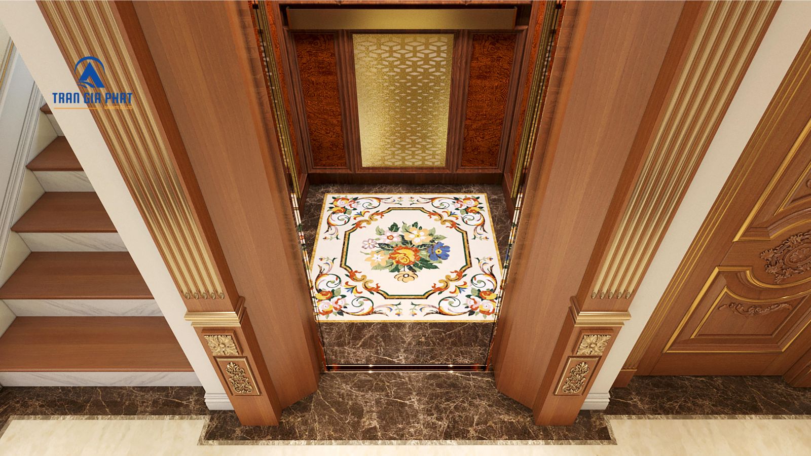 Mẫu đá hoa văn thang máy