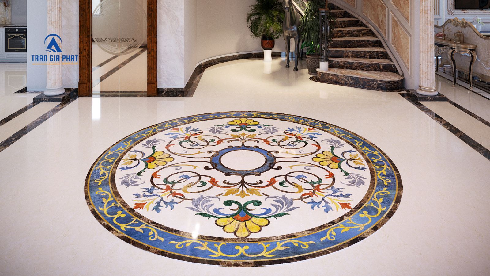 Mẫu đá lát sảnh nhà hoa văn 3D
