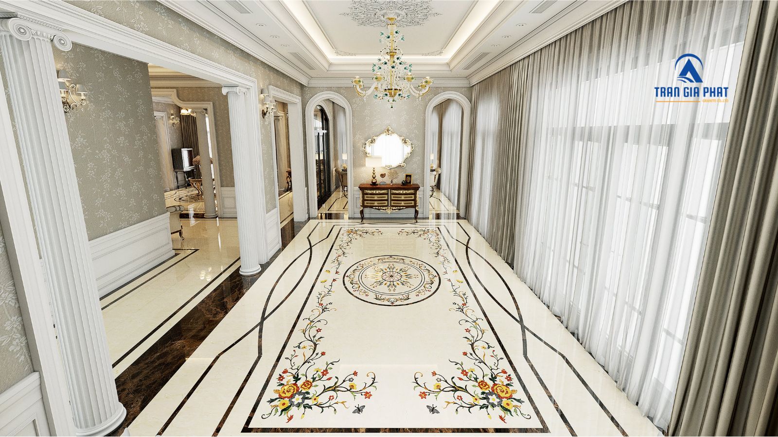 Mẫu đá lát sảnh nhà hoa văn dài