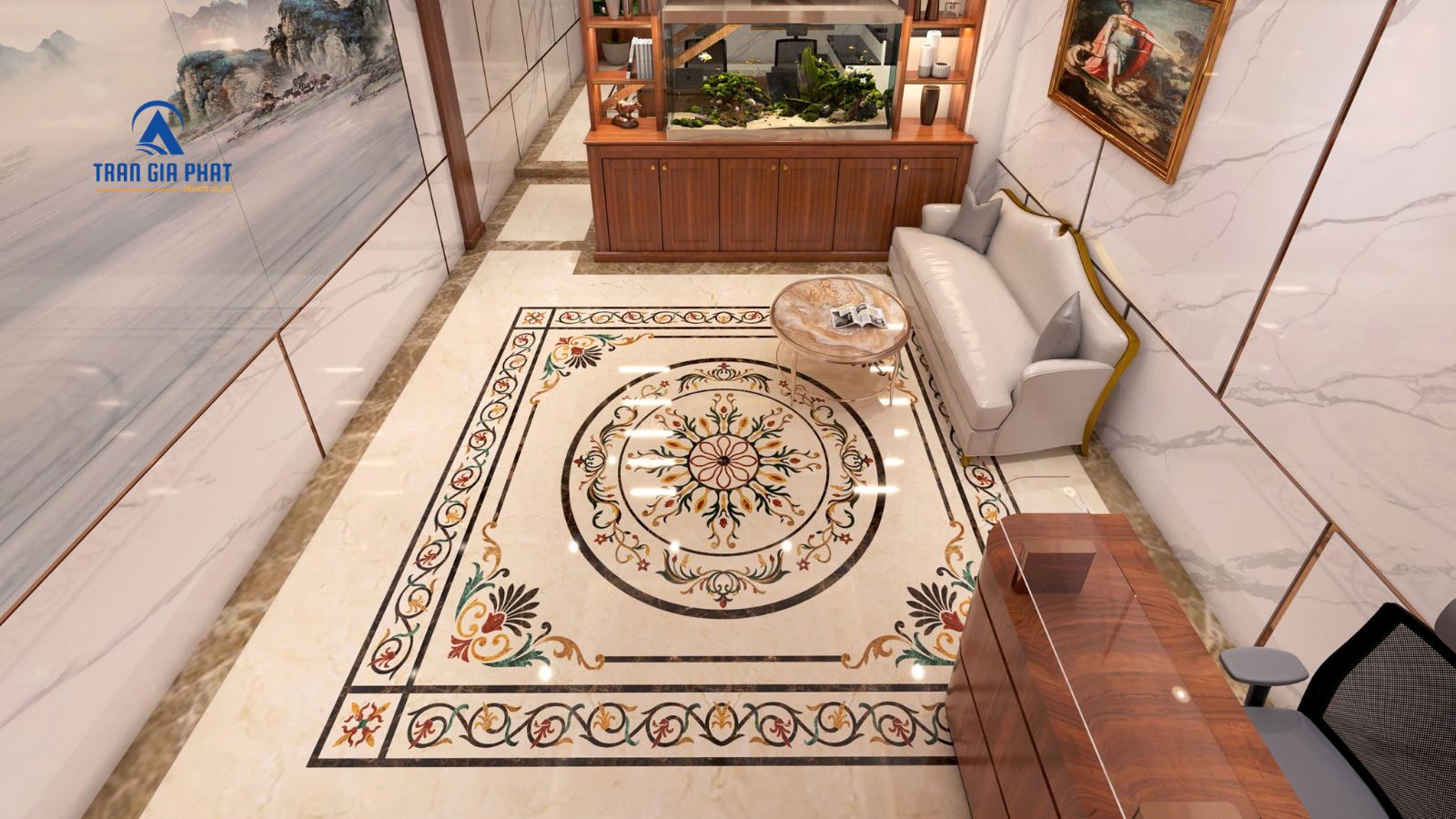 Mẫu đá lát sảnh nhà hoa văn hình chữ nhật