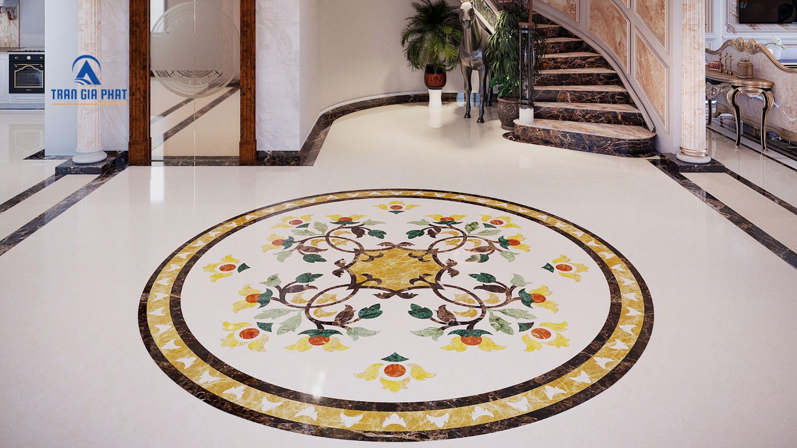 Mẫu đá lát sảnh nhà hoa văn hình tròn