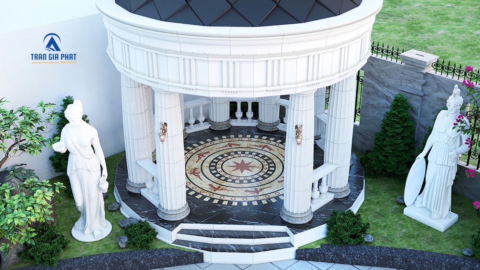 Mẫu đá lát sảnh nhà hoa văn trống đồng