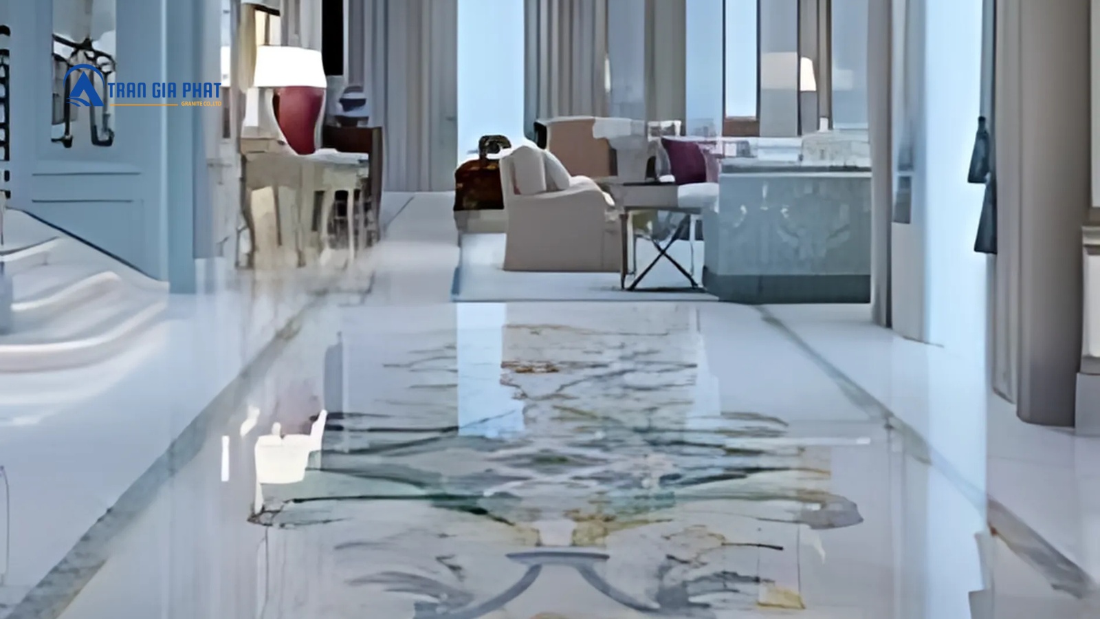 đá hoa văn bố trí cùng yếu tố nước