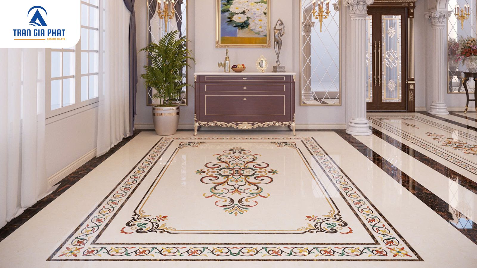 Mẫu hoa văn đá hình chữ nhật