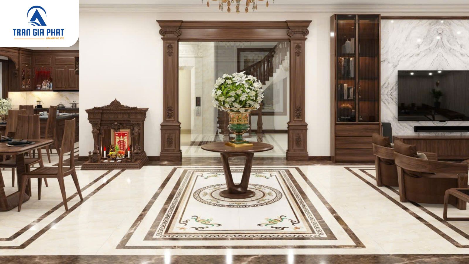 Mẫu đá hoa văn trang trí nhà bếp hình chữ nhật