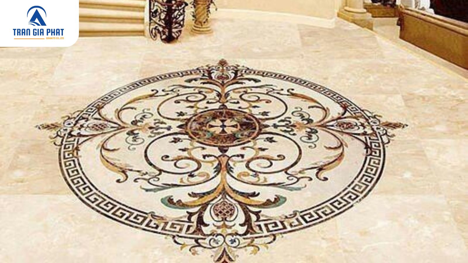 Mẫu đá hoa văn trang trí nhà bếp hình tròn