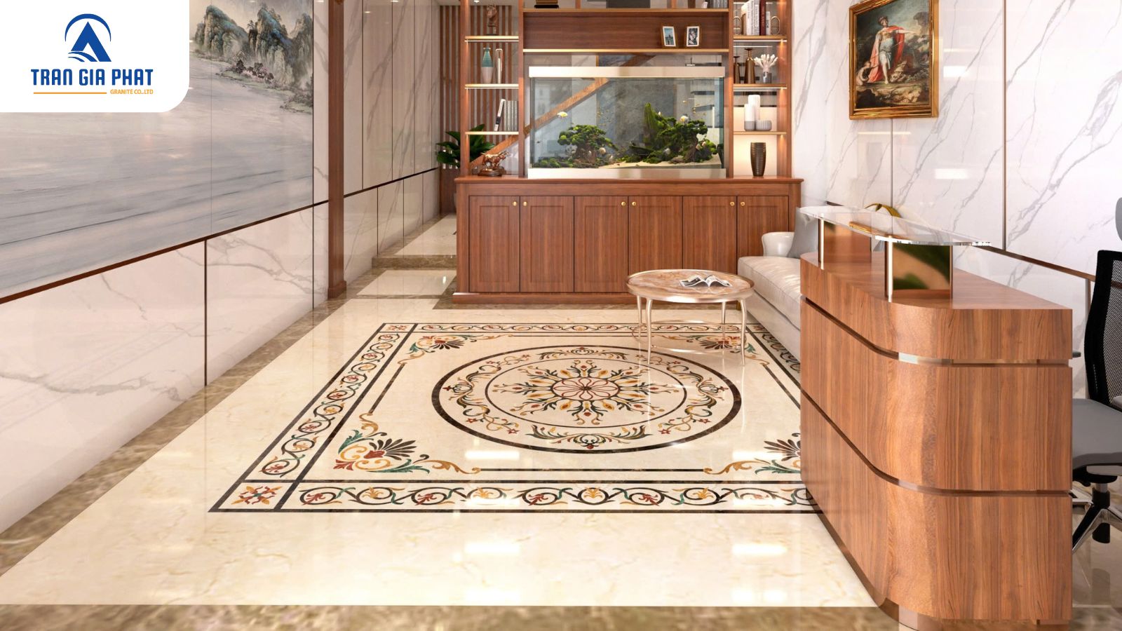 Mẫu đá hoa văn trang trí nhà bếp hình vuông