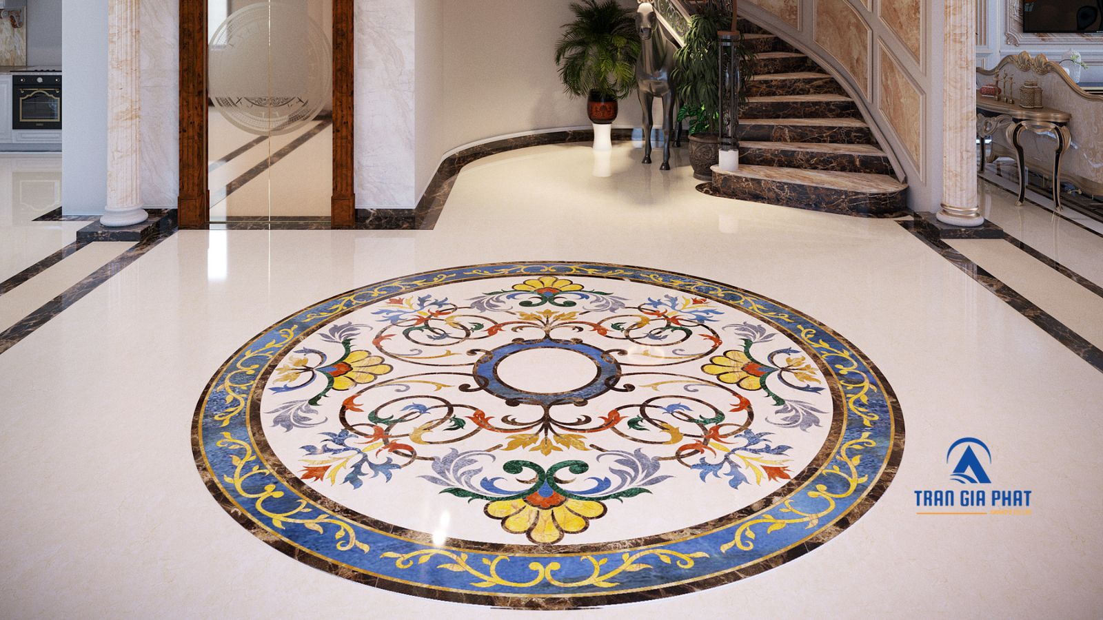 Hoa văn đá Granite hình tròn nghệ thuật