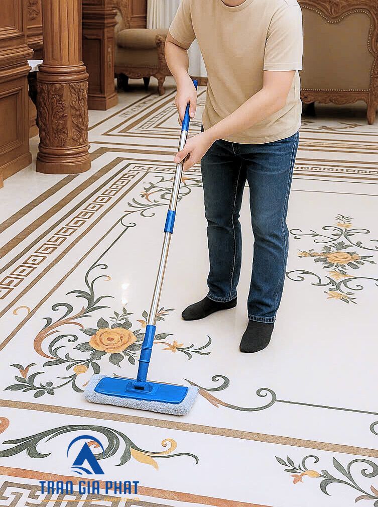 Lau sàn đá hoa văn bằng khăn mềm 